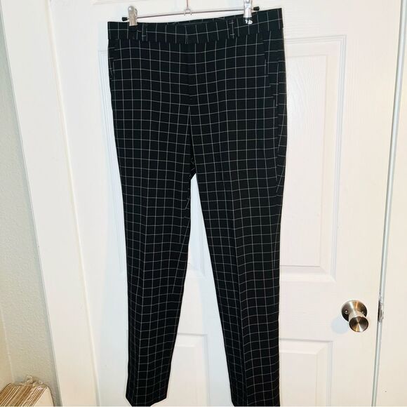 Banana Republic Ryan Slim Straight Fit Washable Windowpane Plaid Pant Black 6 - Picture 4 of 9